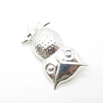 925 Sterling Silver Vintage Wise Owl Pin Brooch