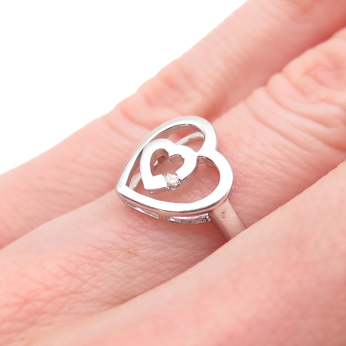 Jewelry Concepts 925 Sterling Silver Real Champagne Diamond Heart Ring Size 5.75