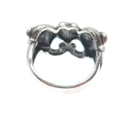 925 Sterling Silver Vintage Dolphin Couple & Heart Oxidized Ring Size 6