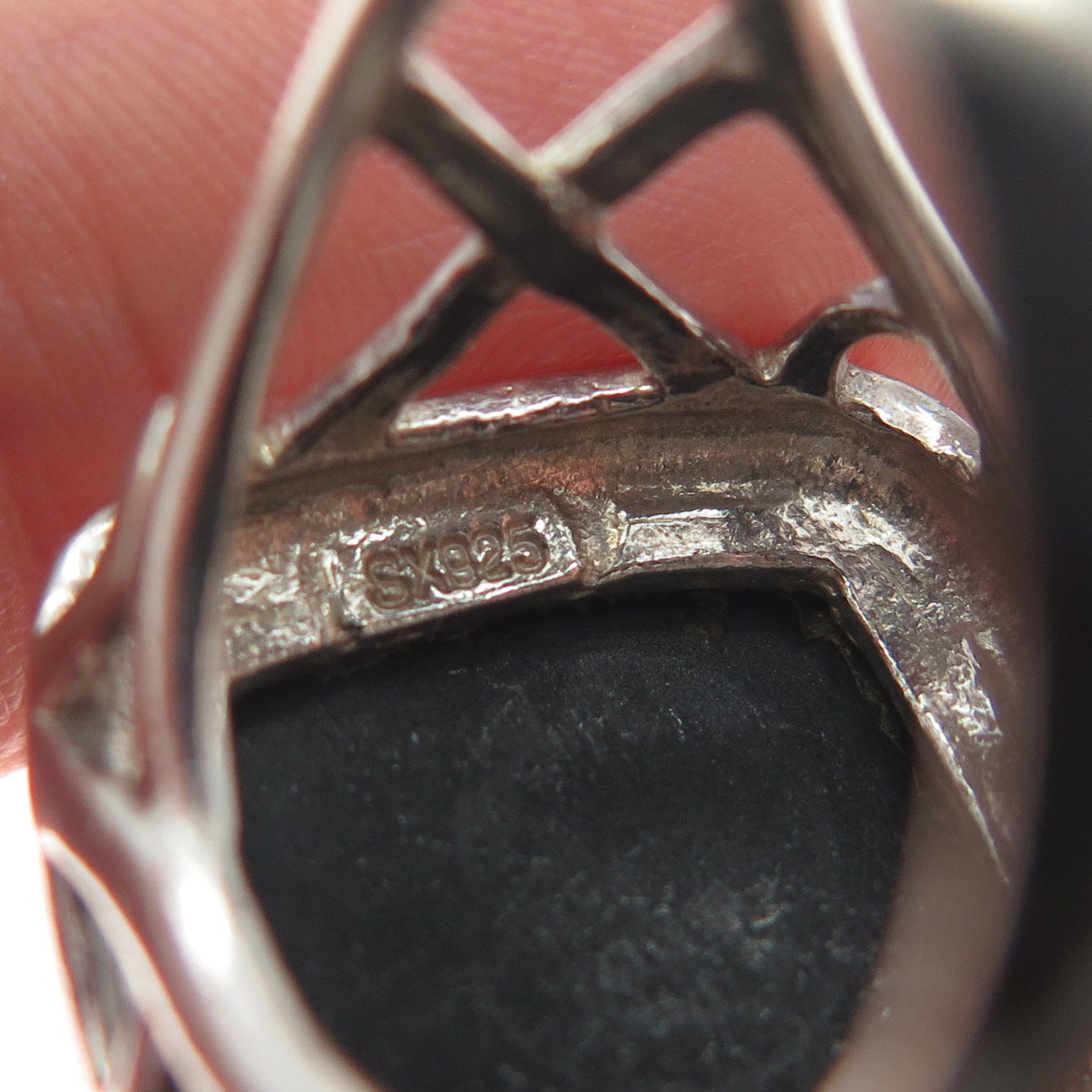 SX SALLY C 925 Sterling Silver Vintage Real Black Onyx Woven Ring Size 7