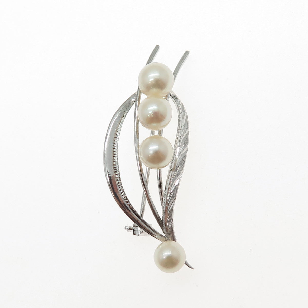 925 Sterling Silver Antique Japan Real Akoya Pearl Floral Pin Brooch