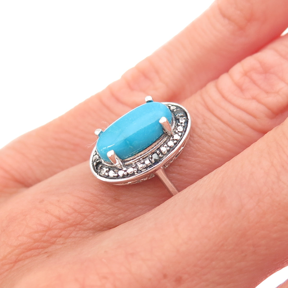 Chuck Clemency 925 Sterling Silver Real Blue Diamond & Turquoise Ring Size 5.75