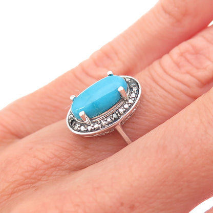 Chuck Clemency 925 Sterling Silver Real Blue Diamond & Turquoise Ring Size 5.75