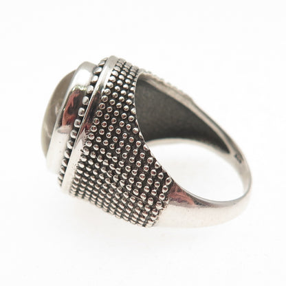 925 Sterling Vintage Real Rutilated Quartz Granulated Oxidized Ring Size 7