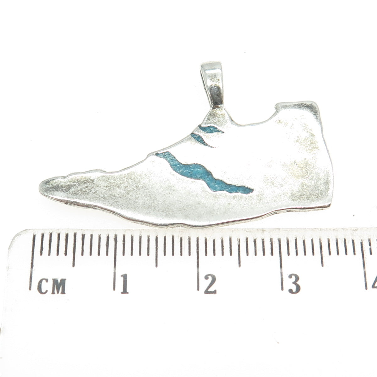 JACK & ANGIE BEANS Vintage 1981 Sterling Silver Turquoise Inlay Shoe Pendant