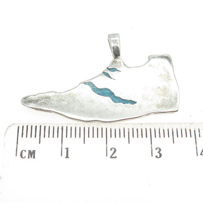 JACK & ANGIE BEANS Vintage 1981 Sterling Silver Turquoise Inlay Shoe Pendant