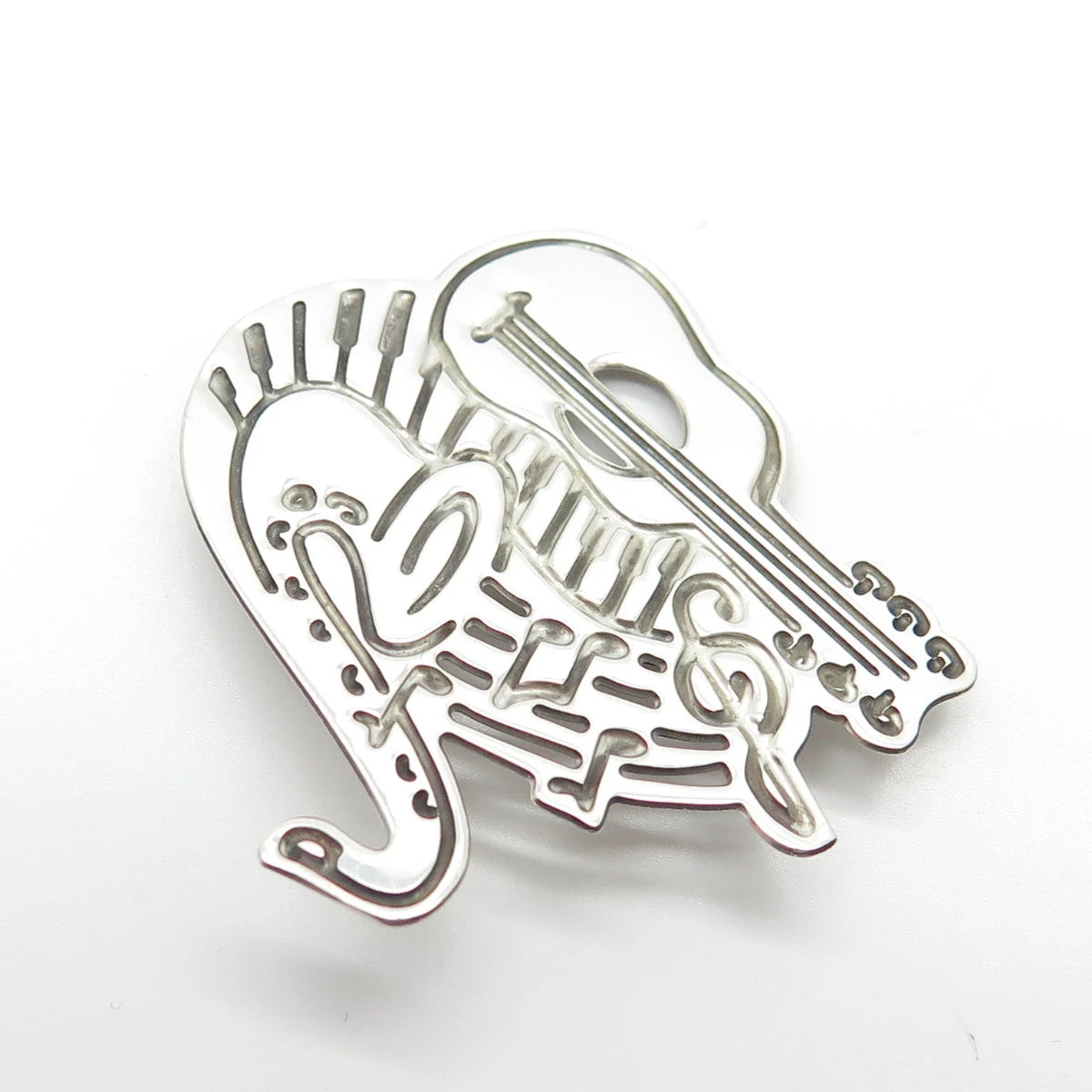 925 Sterling Silver Vintage Musical Instruments Pin Brooch