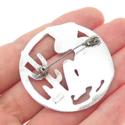 925 Sterling Silver Vintage Mexico Sombrero Man Desert Scene Pin Brooch