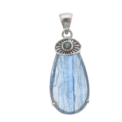 925 Sterling Silver Vintage Real Kyanite & Peridot Evil's Eye Charm Pendant