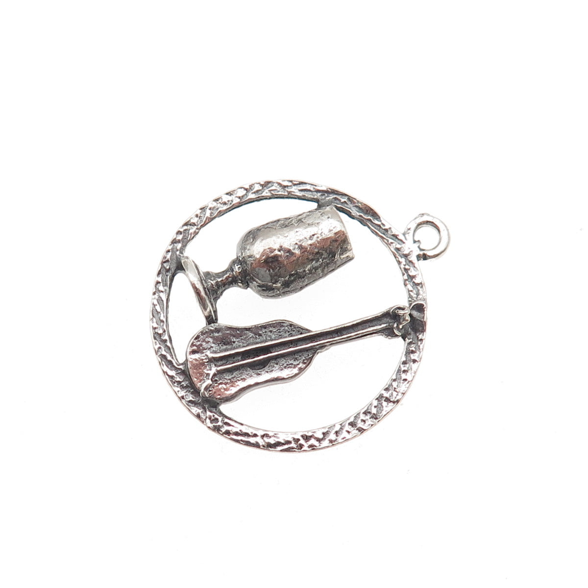 925 Sterling Silver Vintage Goblet & Guitar Oxidized Charm Pendant