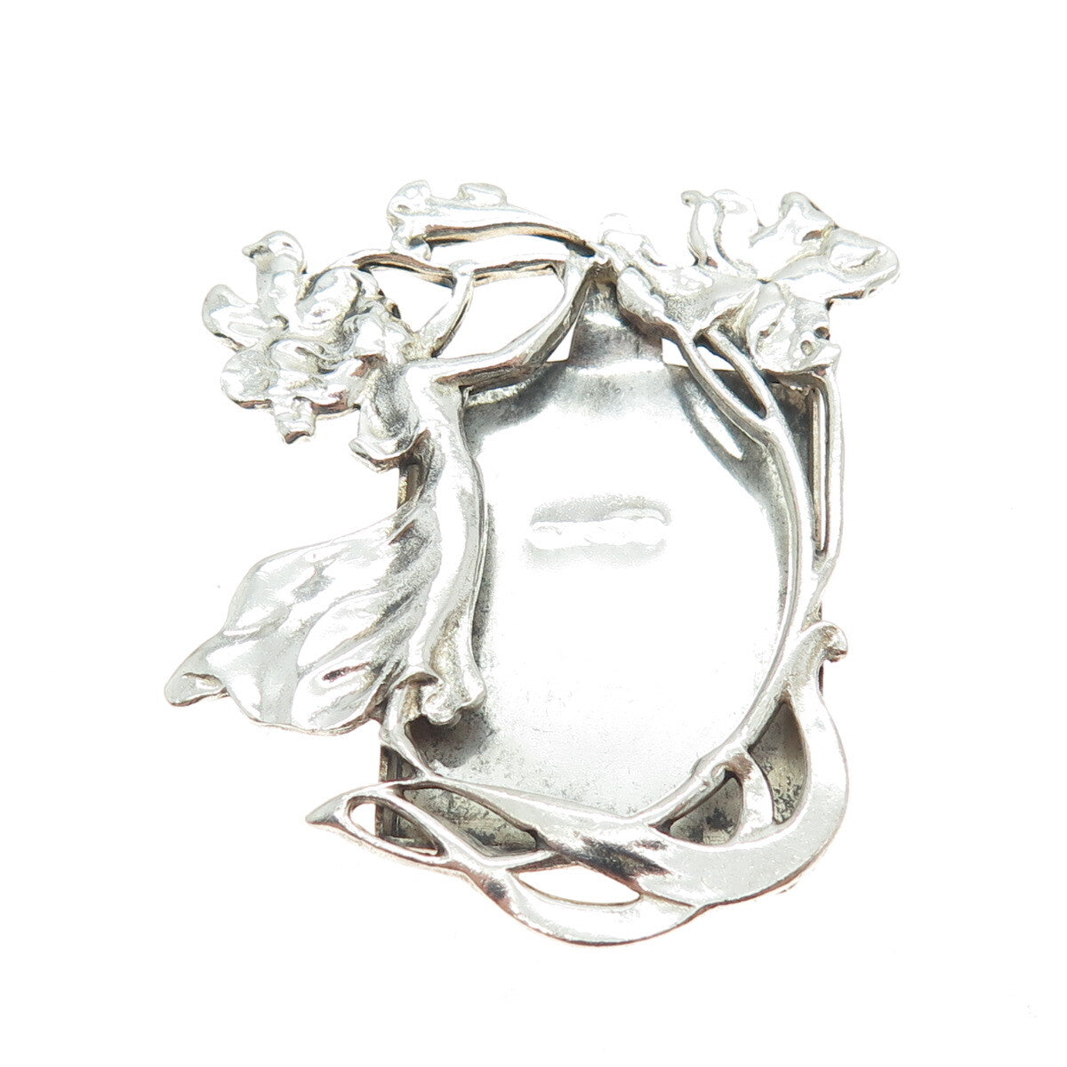 925 Sterling Silver Vintage Modernist Floral Muse Picture Frame Pin Brooch