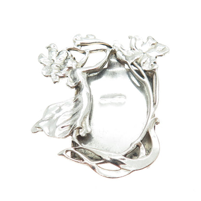 925 Sterling Silver Vintage Modernist Floral Muse Picture Frame Pin Brooch