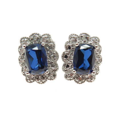HAN 925 Sterling Silver Blue & White C Z Earrings