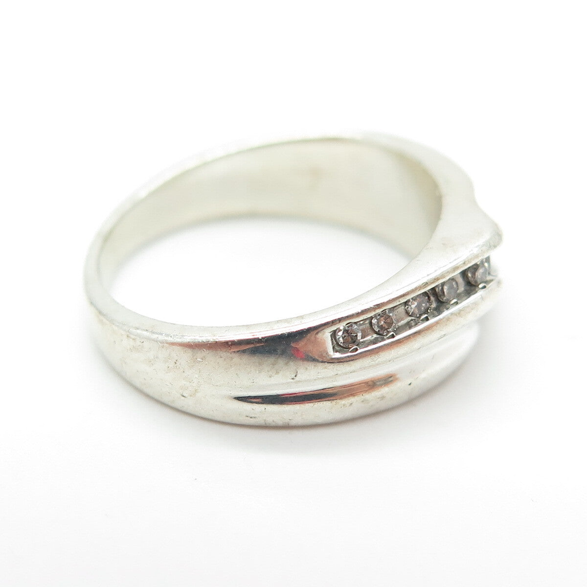 925 Sterling Silver Real Round-Cut Diamond Ring Size 6.75
