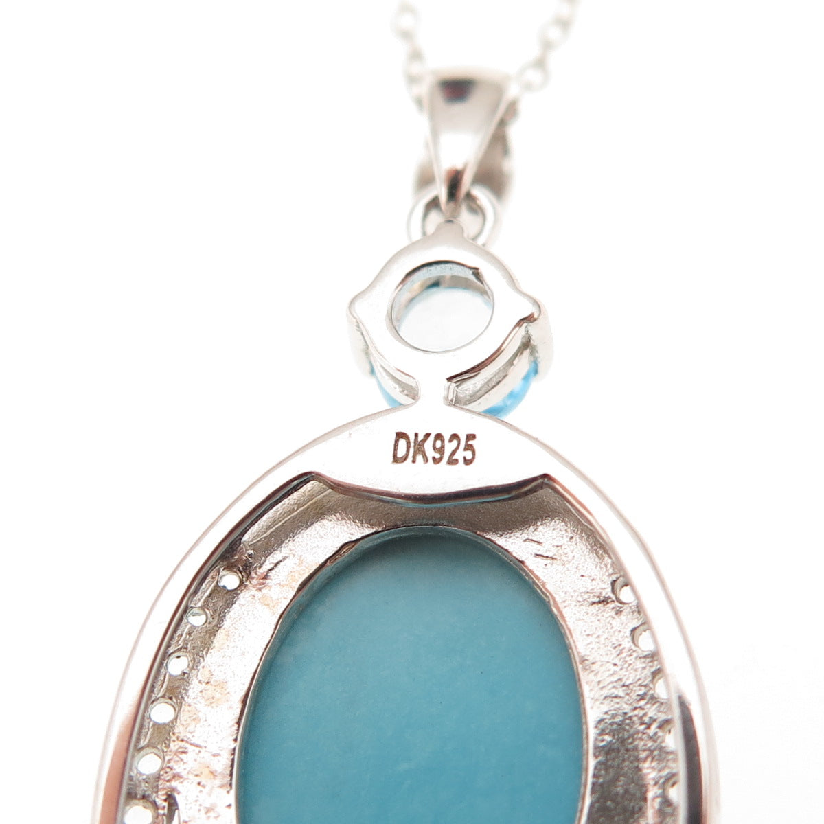 925 Sterling Silver Real Turquoise Blue & White Topaz Cable Chain Necklace 18"