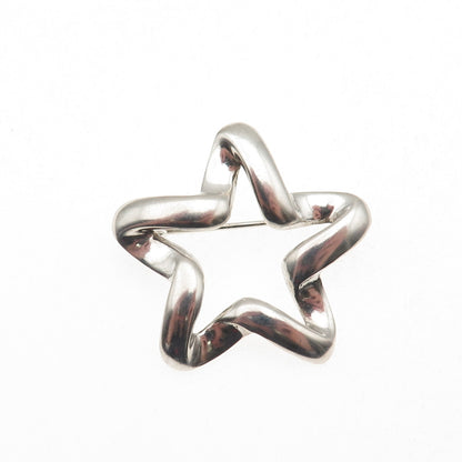 925 Sterling Silver Vintage Modenrist Star Oxidized Pin Brooch