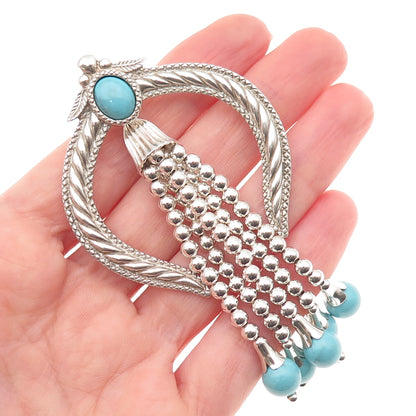 Carolyn Pollack Old Pawn Sterling Vintage Turquoise Naja Overlay Tassel Pendant