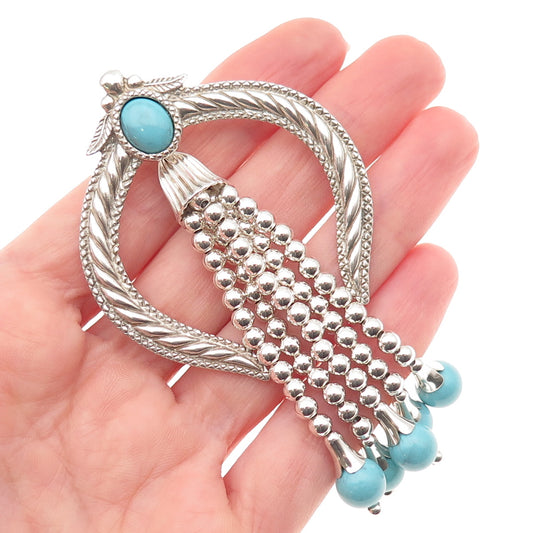 Carolyn Pollack Old Pawn Sterling Vintage Turquoise Naja Overlay Tassel Pendant