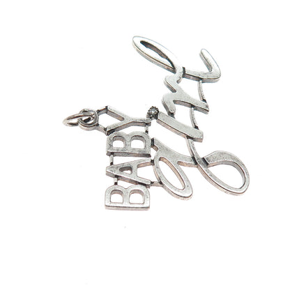 925 Sterling Silver Vintage Real Round-Cut Diamond Baby Girl Charm Pendant
