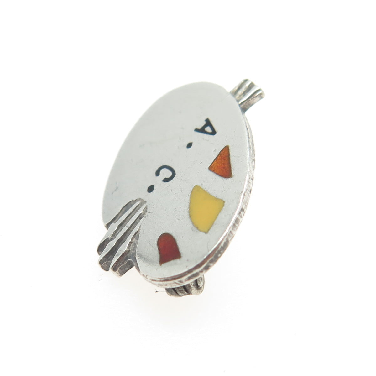 METAL ARTS CO. 925 Sterling Silver Vintage Enamel "AC" Artist's Palette Brooch