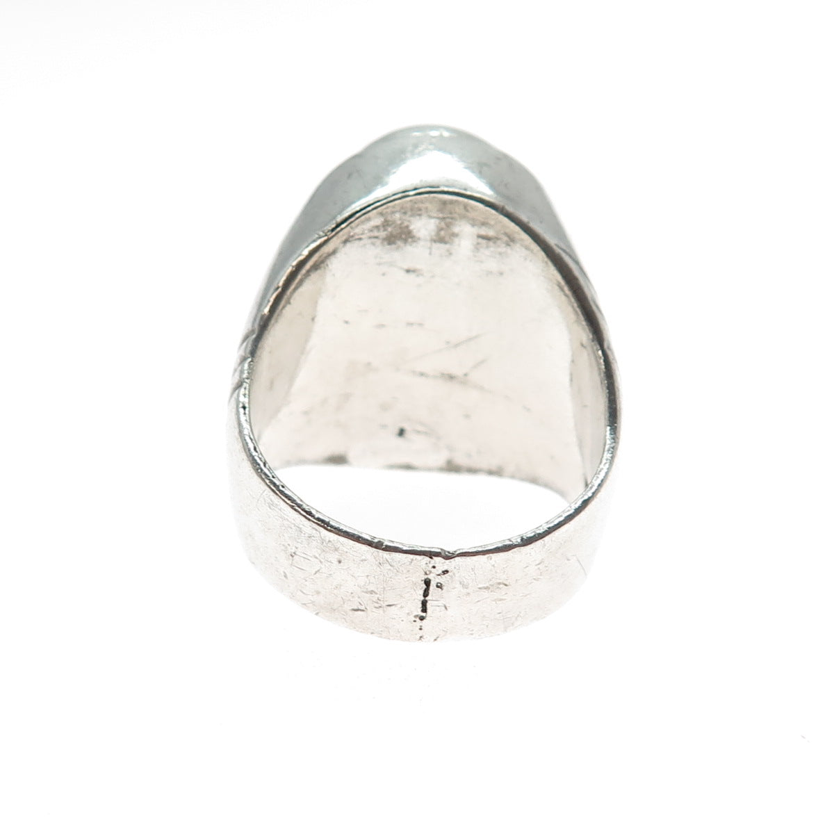 925 Sterling Silver Antique Art Deco Real Cabochon Agate Ring Size 12.75