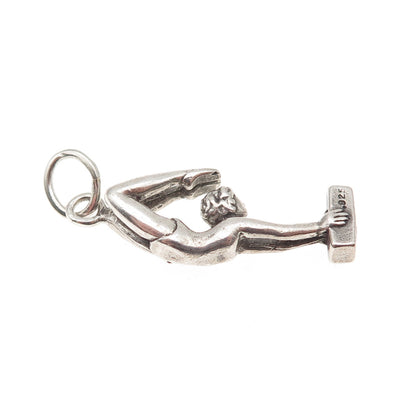 Shube 925 Sterling Silver Vintage Female Gymnast Oxidized 3D Charm Pendant