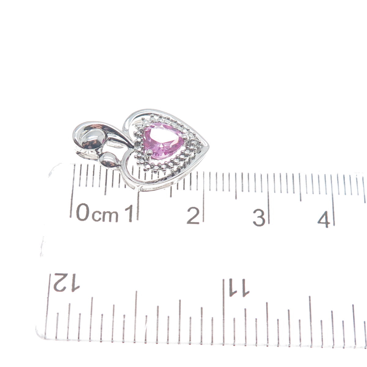 SUN 925 Sterling Silver Real Pink Sapphire Gemstone Heart Slide Pendant
