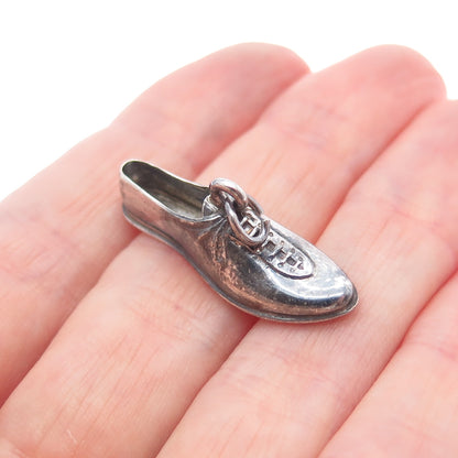 925 Sterling Silver Vintage Golf Shoe Oxidized 3D Charm Pendant