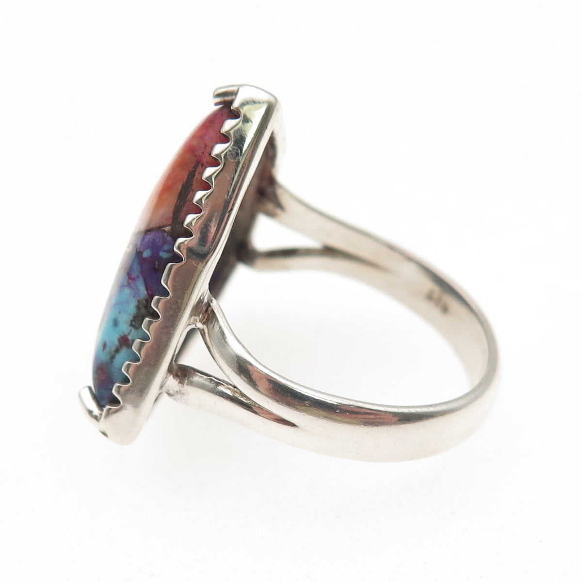 925 Sterling Silver Vintage Real Pink Spiny Oyster Turquoise Ring Size 7.25