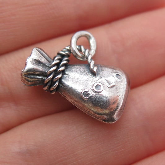 925 Sterling Silver Antique Art Deco Gold Bag Oxidized Minimalist Charm Pendant