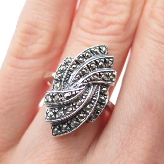 CHAPAL ZENRAY 925 Sterling Silver Vintage Real Marcasite Oxidized Ring Size 6
