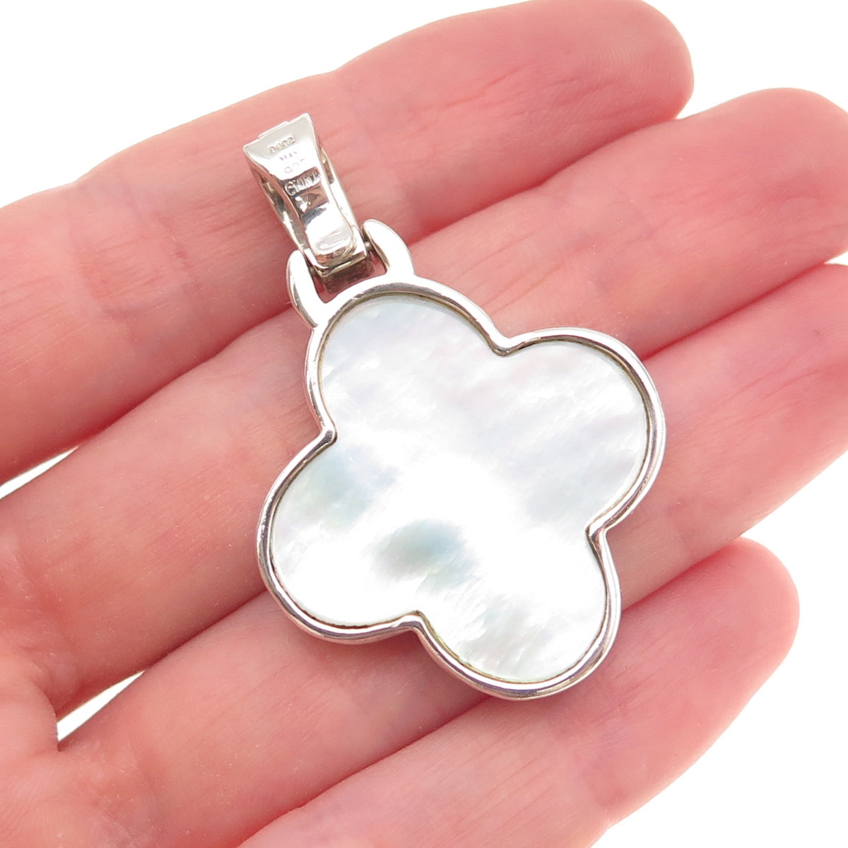 Whitney Kelly Sterling Vintage MOP Abalone Shell & C Z Floral Dual Sided Pendant