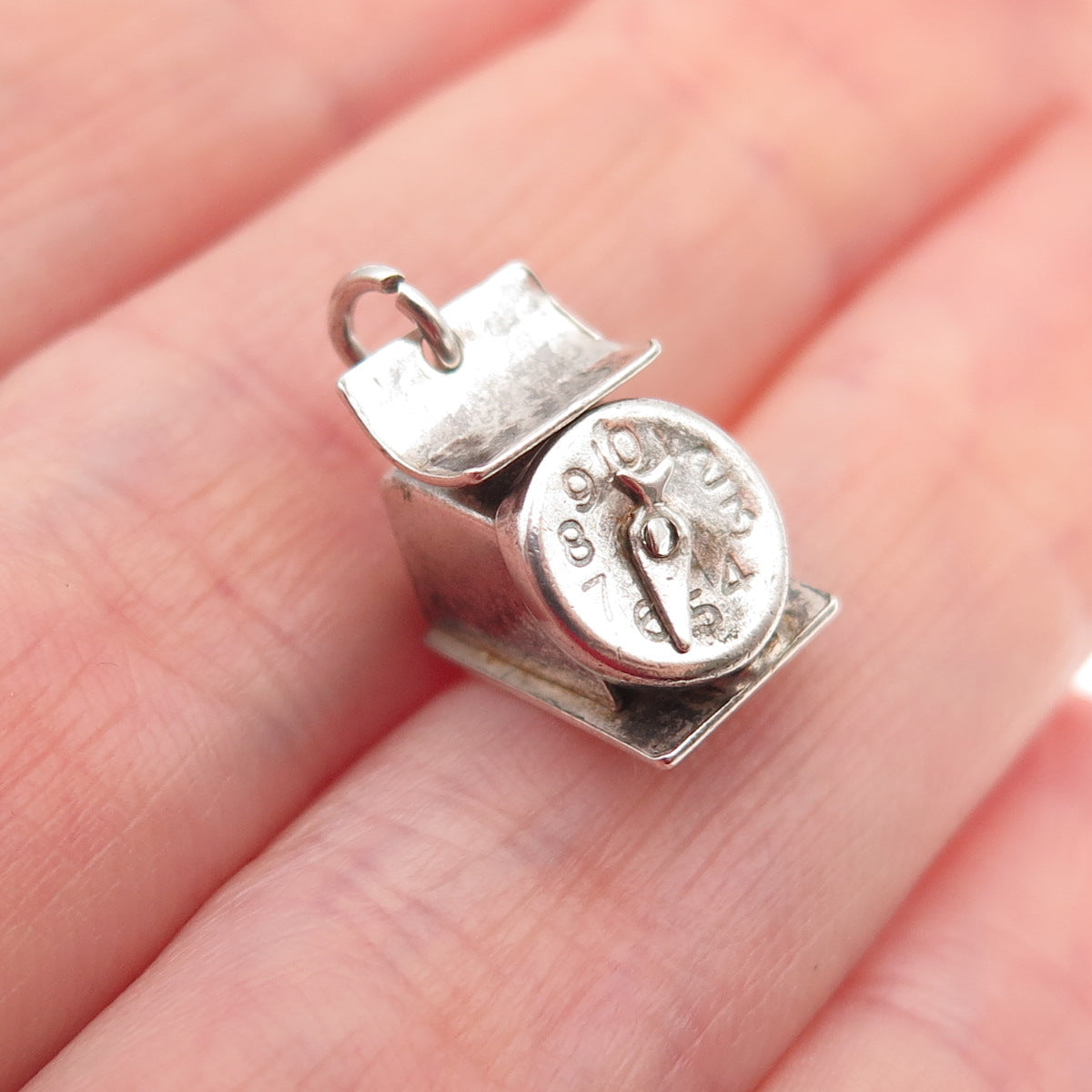 925 Sterling Silver Antique Art Deco Mexico Scale Oxidized 3D Mini Charm Pendant