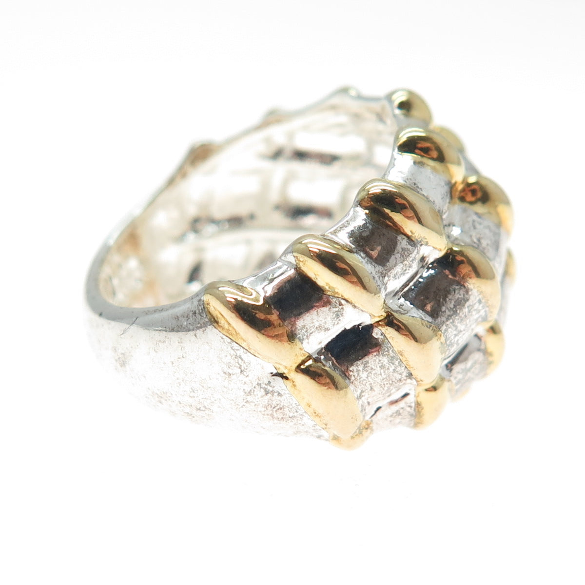 925 Sterling Silver 2-Tone Vintage Modernist Ring Size 6.25
