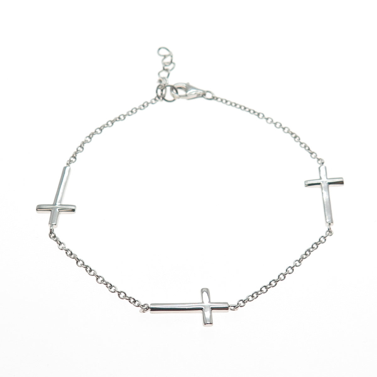 925 Sterling Silver Cross Station Cable Link Bracelet 7.25-8.25"