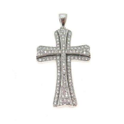 925 Sterling Silver Round-Cut Shaped C Z Cross Pendant