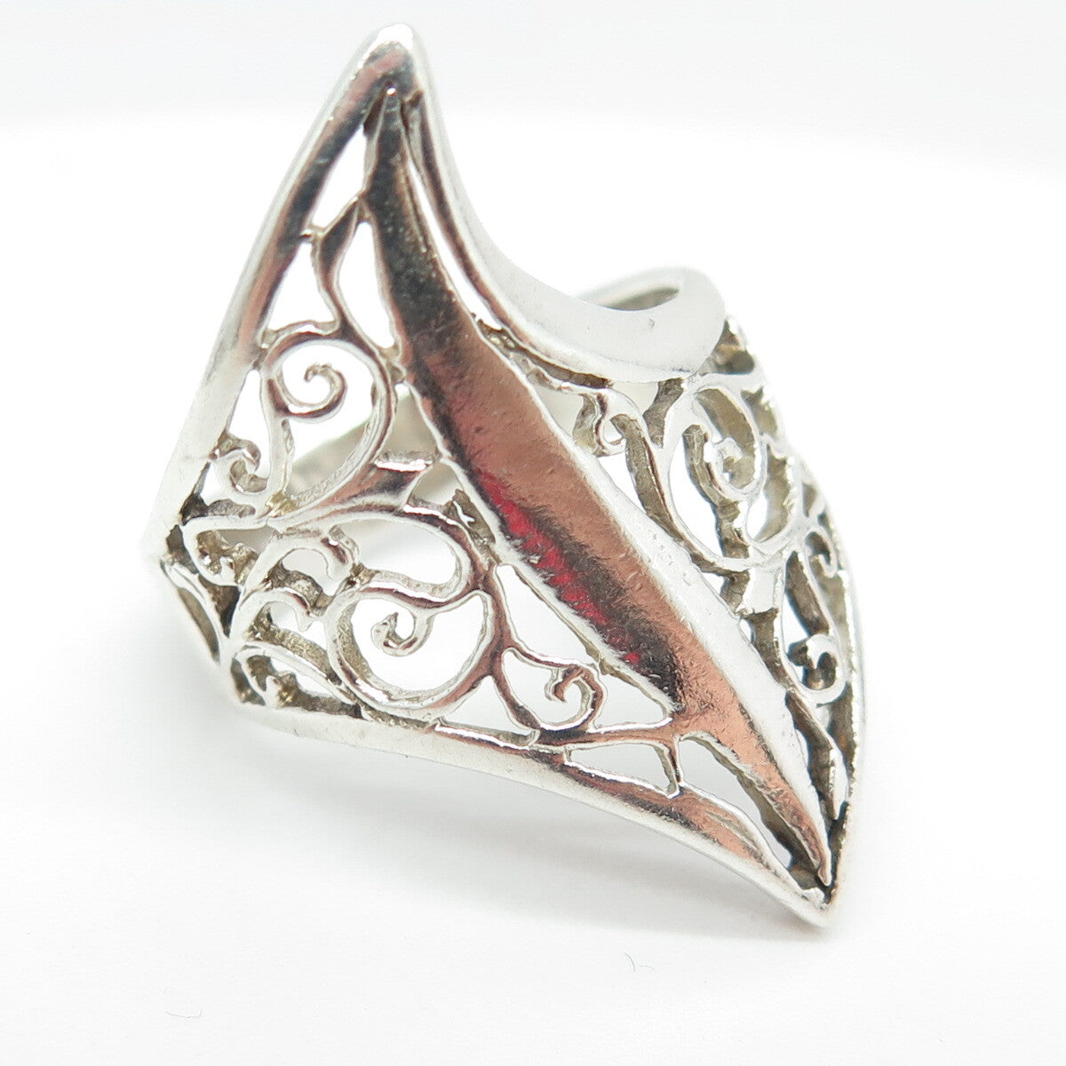 925 Sterling Silver Vintage Modernist Filigree Claw Ring Size 8