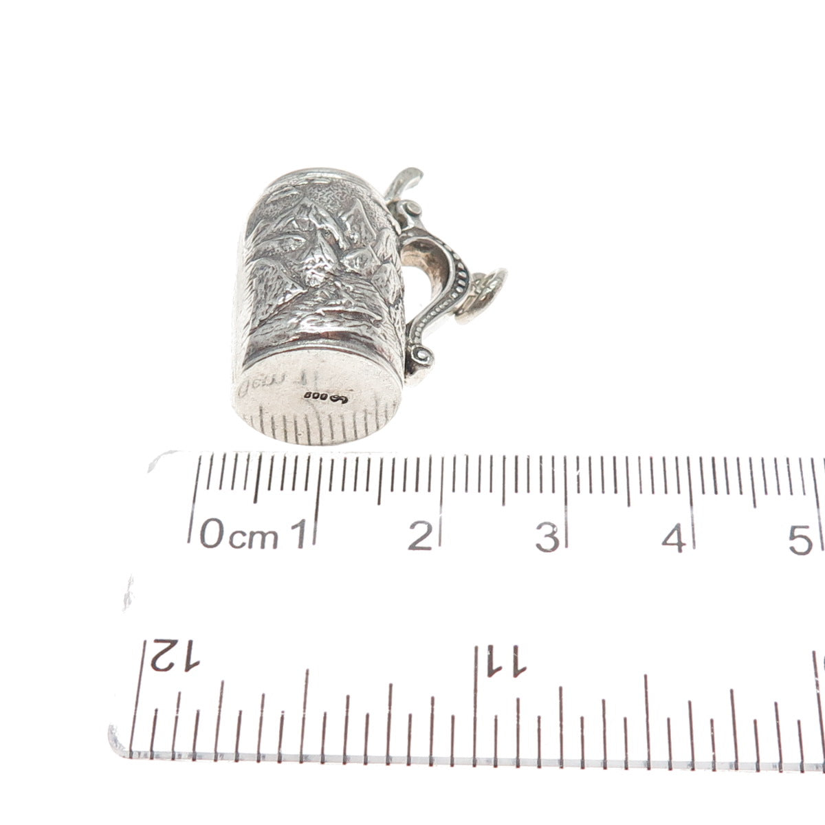 800 Silver Antique Beer Stein Mountain Town Locket 3D Charm Pendant