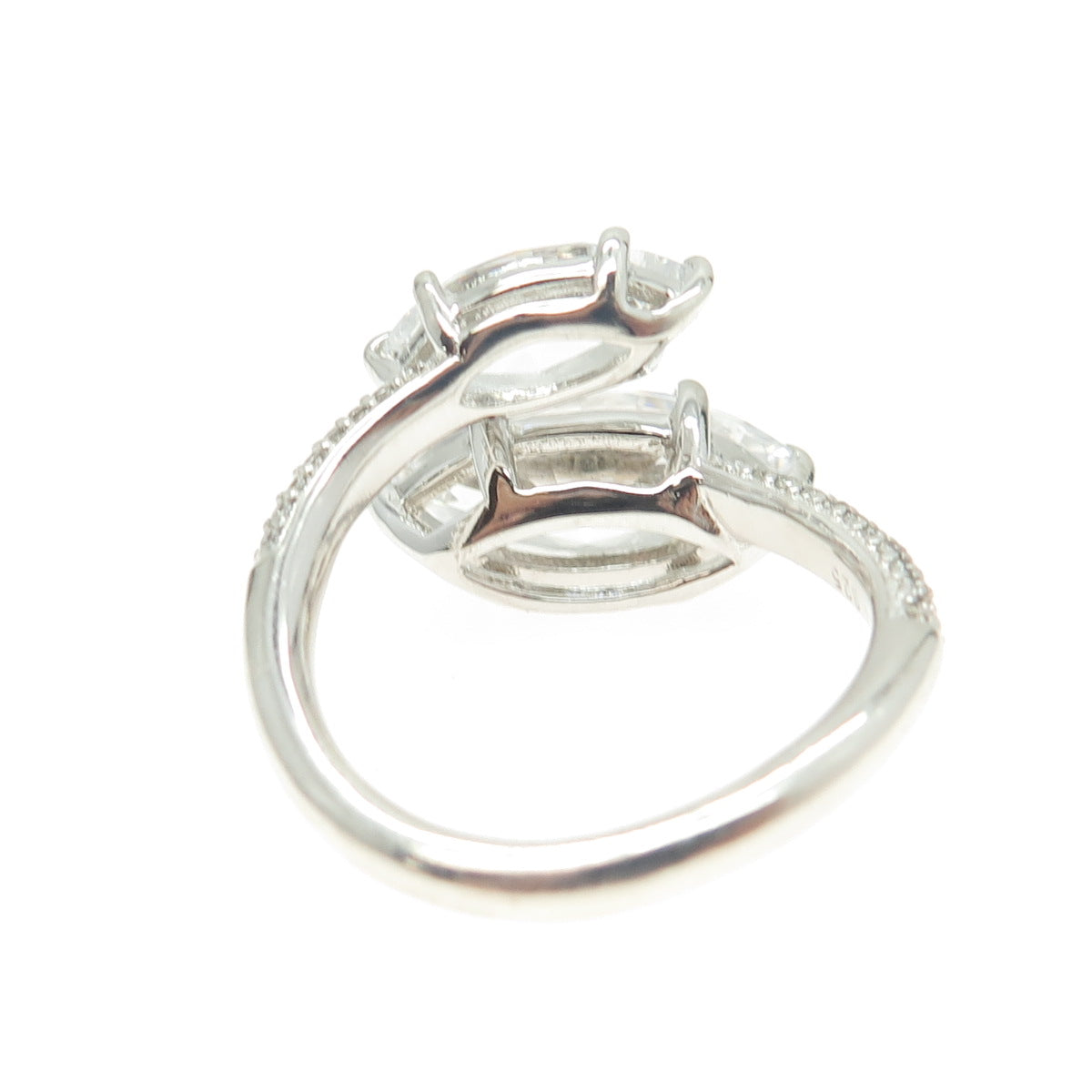 925 Sterling Silver Marquise-Cut Shaped C Z Overlap Ring Size 6.5