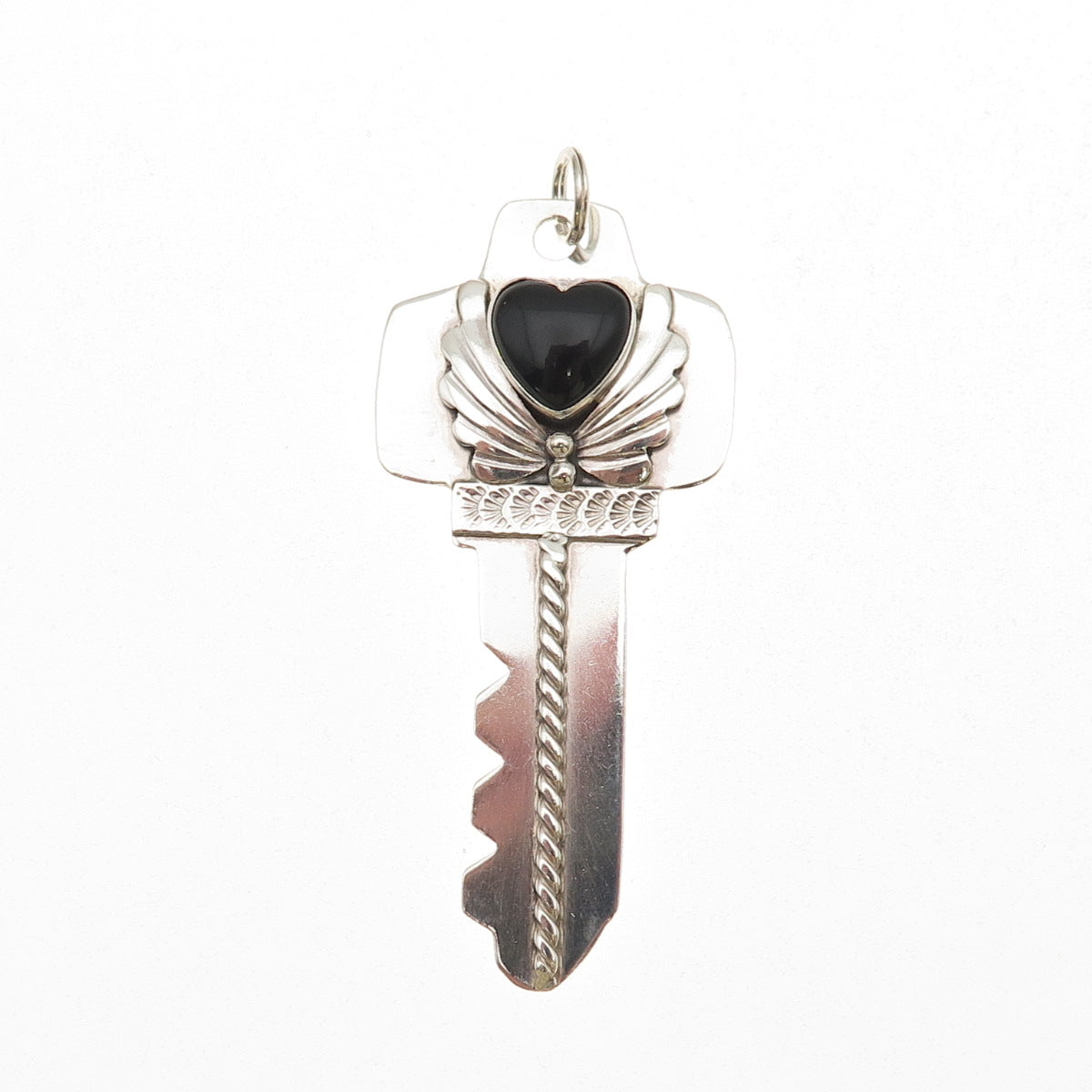 Benson Manygoats Navajo Old Pawn Sterling Vintage Black Onyx Heart Key Pendant