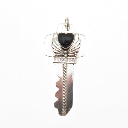 Benson Manygoats Navajo Old Pawn Sterling Vintage Black Onyx Heart Key Pendant