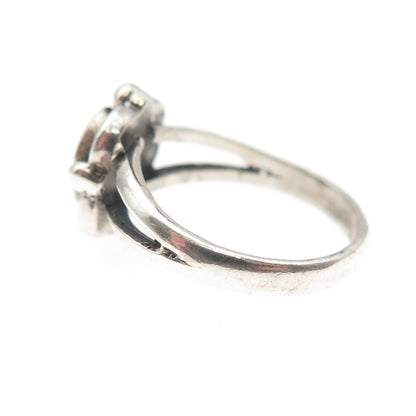 Old Pawn 925 Sterling Silver Vintage Turquoise Inlay Oxidized Tribal Ring Size 6