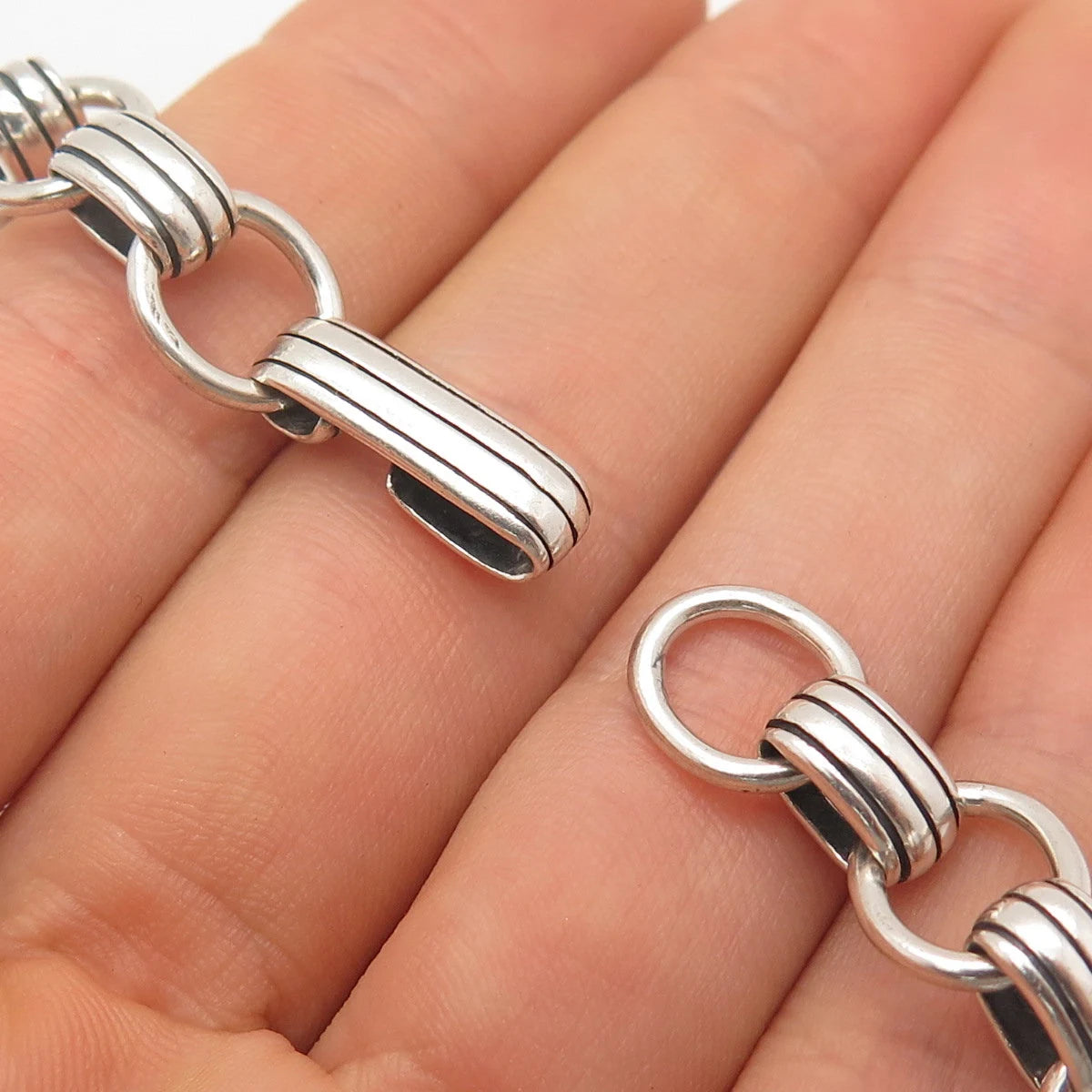925 Sterling Silver Vintage Rolo Link Bracelet 7"