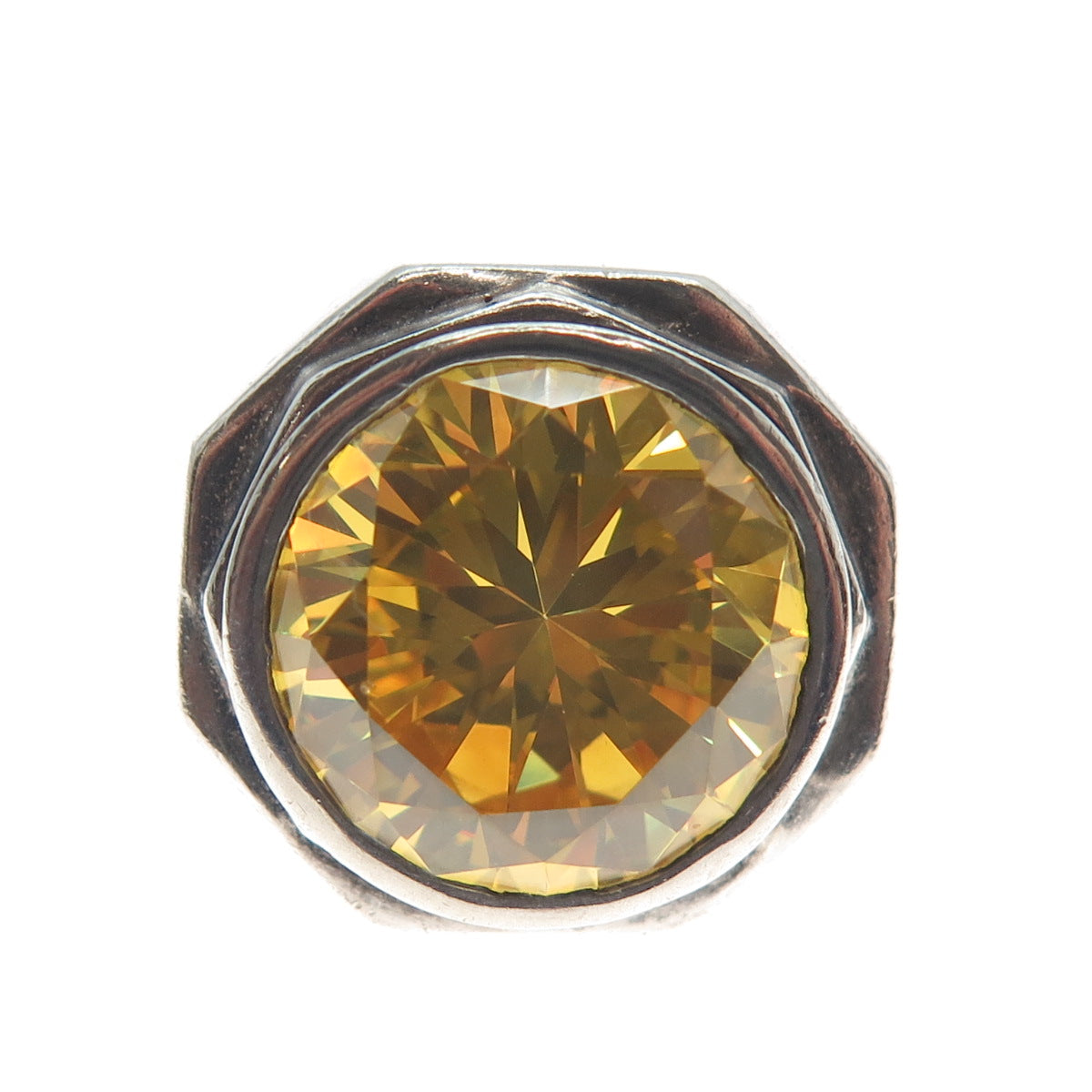 925 Sterling Silver Vintage Round-Cut Shaped Canary C Z Domed Ring Size 6.75