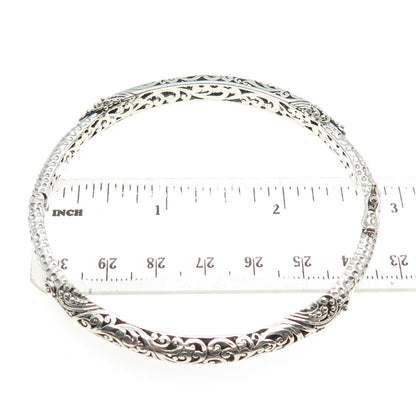 SARDA 925 Sterling Silver Vintage Signature Scroll Bangle Bracelet 8.25"