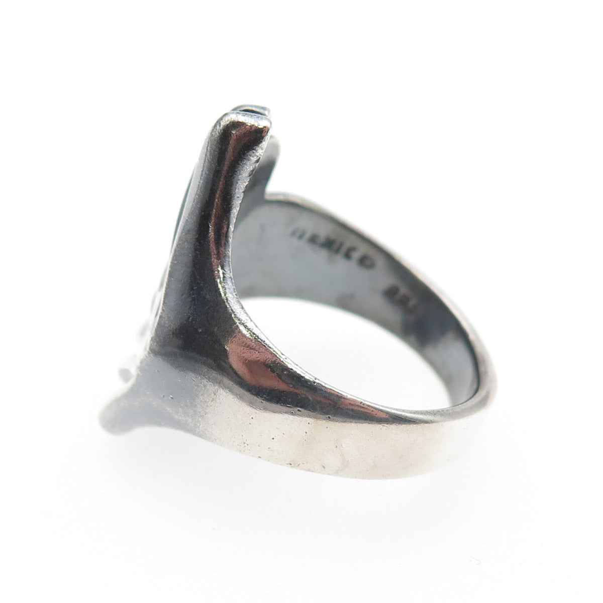 925 Sterling Silver Vintage Mexico Modernist Wing Oxidized Ring Size 9.25