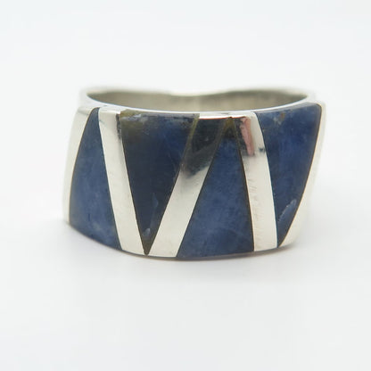 950 Silver Vintage Real Sodalite Gemstone Geometric Ring Size 6.75
