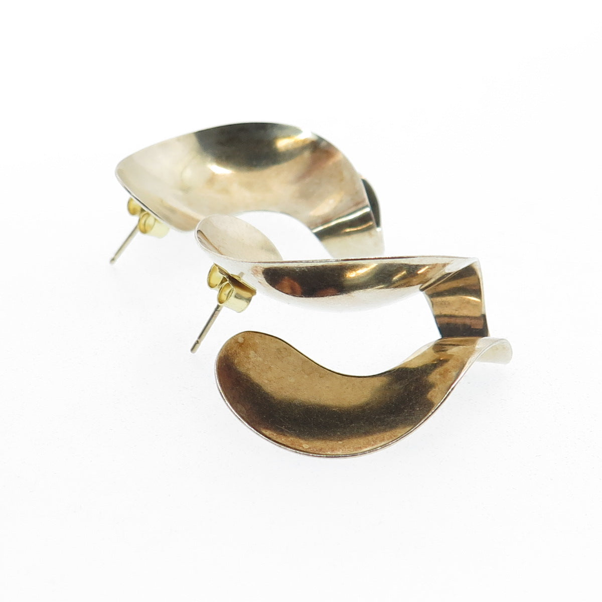 Patricia Daunis 925 Sterling Silver Gold Plated Vintage 1985 Modernist Earrings