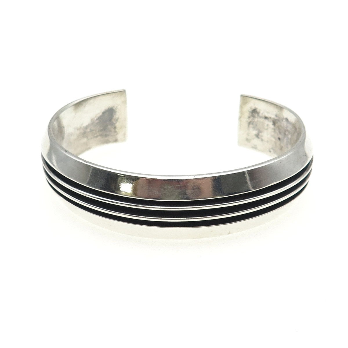 925 Sterling Silver Vintage Modernist Oxidized Adjustable Cuff Bracelet 6.75"