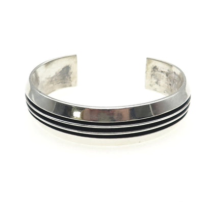 925 Sterling Silver Vintage Modernist Oxidized Adjustable Cuff Bracelet 6.75"